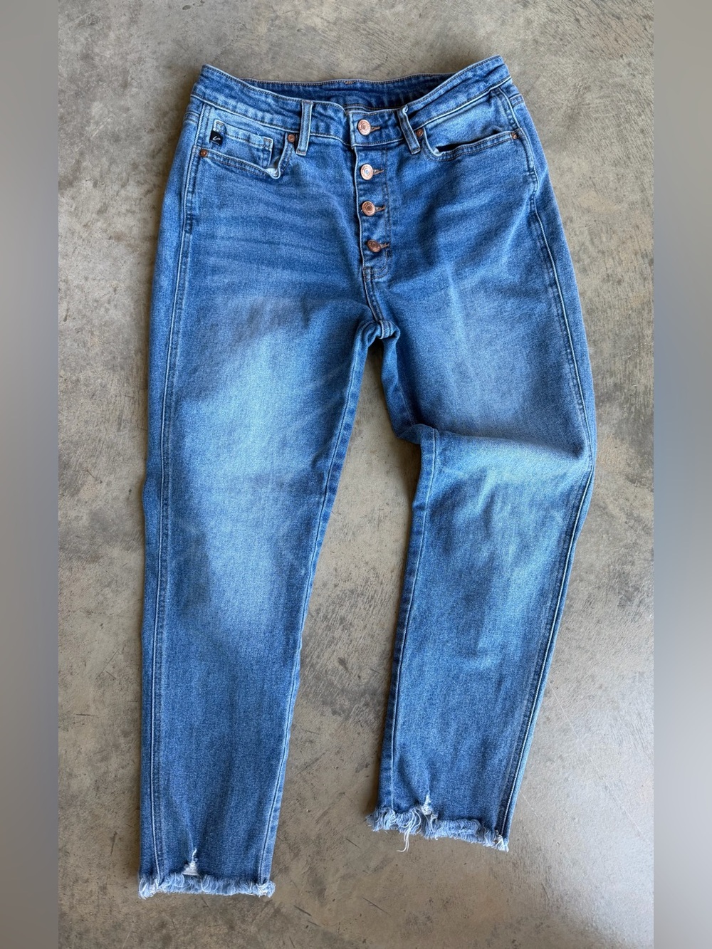 KanCan Faded Blue High-Rise Straight Leg Jeans with Raw Hem